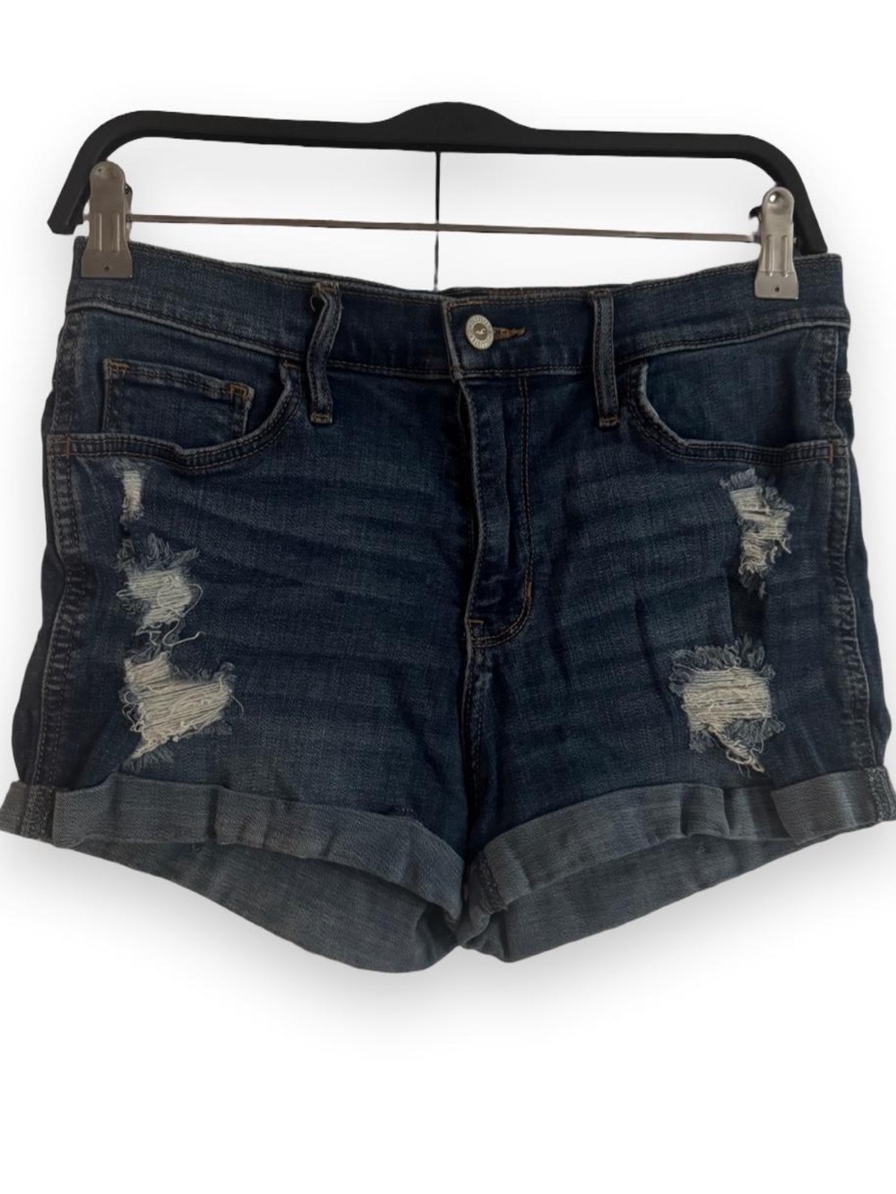Hollister Dark Blue Distressed Denim Jean Shorts